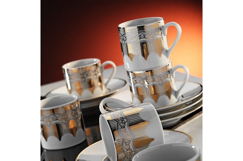 Kaffeservise 12 deler - Hvit/Gull - Servering & borddekking - Porselen