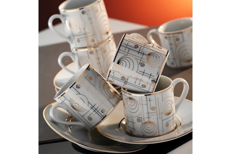 Kaffeservise 12-pk - Hvit/Gull - Servering & borddekking - Porselen