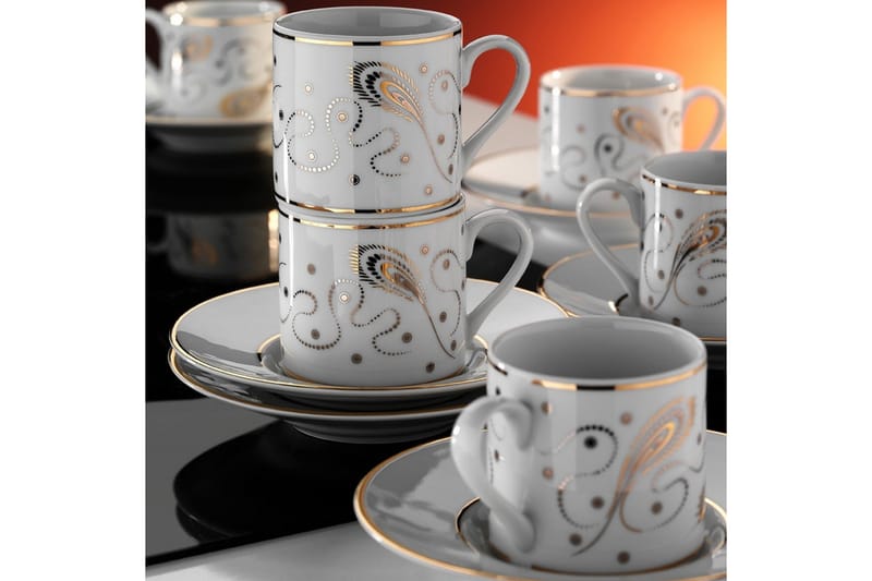 Kaffeservise 12-pk - Hvit/Gull - Servering & borddekking - Mugger & kopper - Kaffekopp & kaffekrus
