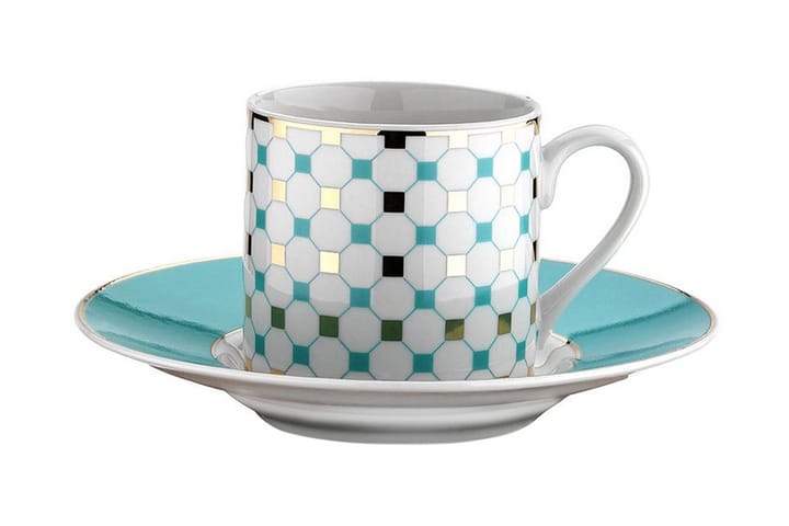 Kaffeservise 12-pk - Hvit/Turkis - Servering & borddekking - Porselen