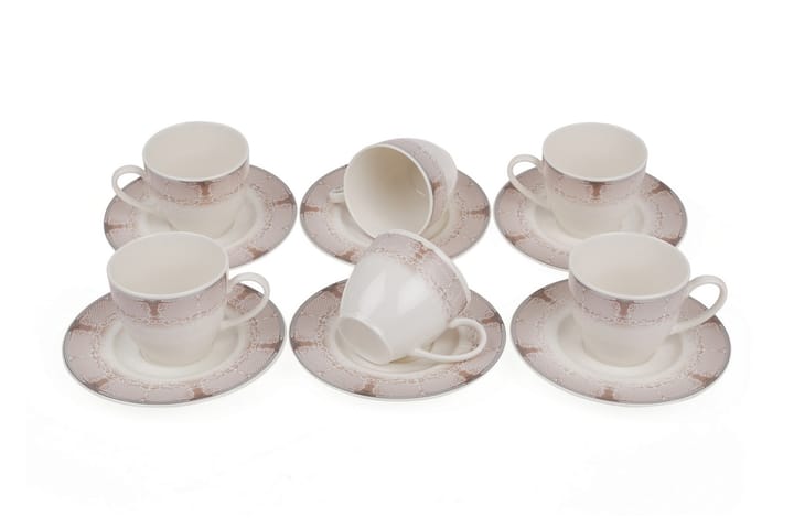 Teservise Kütahya 12 Deler Porselen - Hvit|Sølv - Servering & borddekking - Porselen