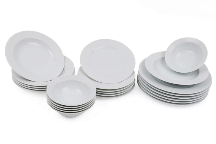 Middagsservice Adine 24 Deler Porselen - Hvit - Servering & borddekking - Tallerkener