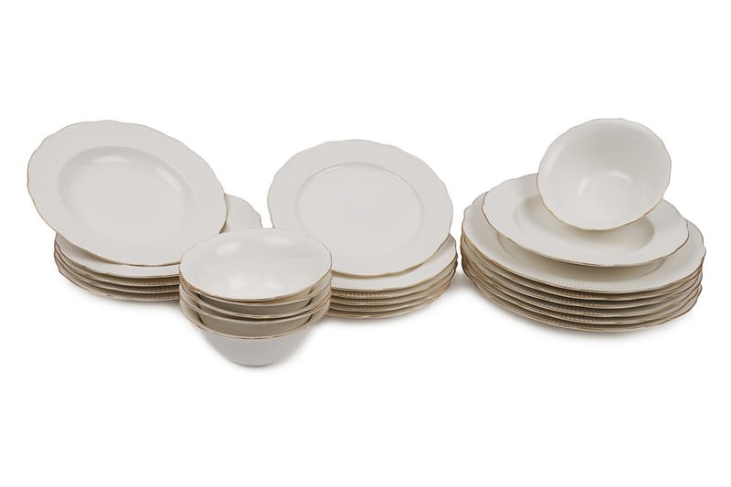 Middagsservise Adine 24 Deler Porselen - Hvit|Gull - Servering & borddekking - Tallerkener