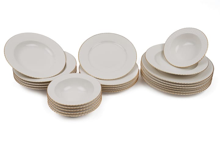 Middagsservise Kütahya 24 Deler Porselen - Hvit|Gull - Møbler - Bord - Spisebord & kjøkkenbord