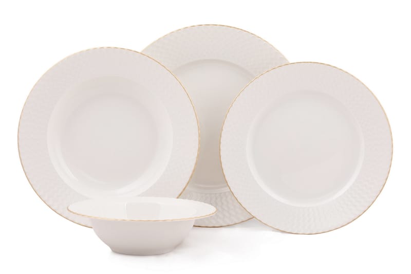 Middagsservise Kütahya 24 Deler Porselen - Hvit|Gull - Servering & borddekking - Tallerkener