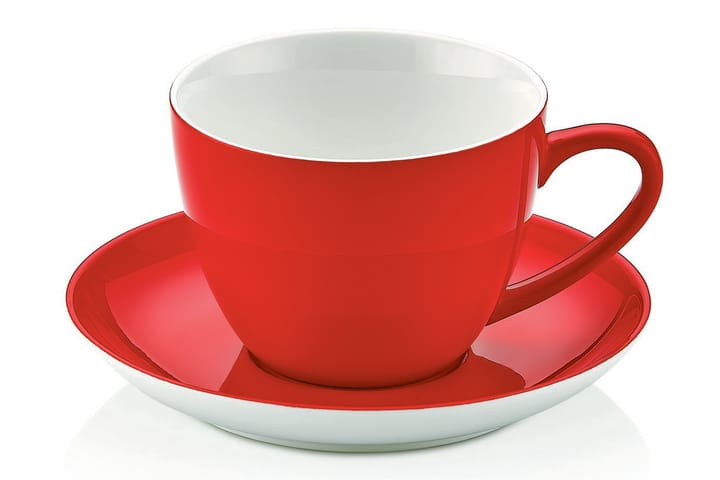 Teservise Noble Life 12 Deler Porselen - Hvit|Rød - Servering & borddekking - Porselen