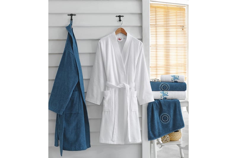 Håndklesett Cotton Box Familie Sett med 4 - Blå/Hvit - Tekstiler & tepper - Baderomstekstiler - Håndklær