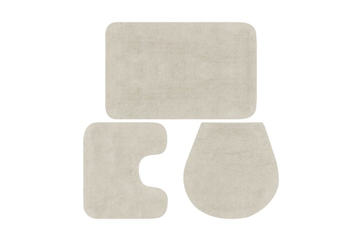 Baderomsmattesett 3 stk stoff hvit - Grå|Beige - Tekstiler & tepper - Baderomstekstiler
