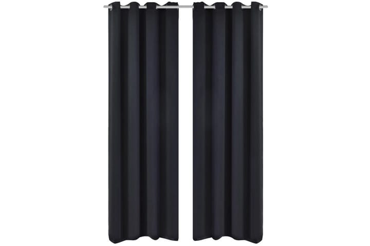 Energisparende gardiner m. metallringer 2stk svart 135x245cm - Svart - Tekstiler & tepper - Gardiner - Mørkleggingsgardin