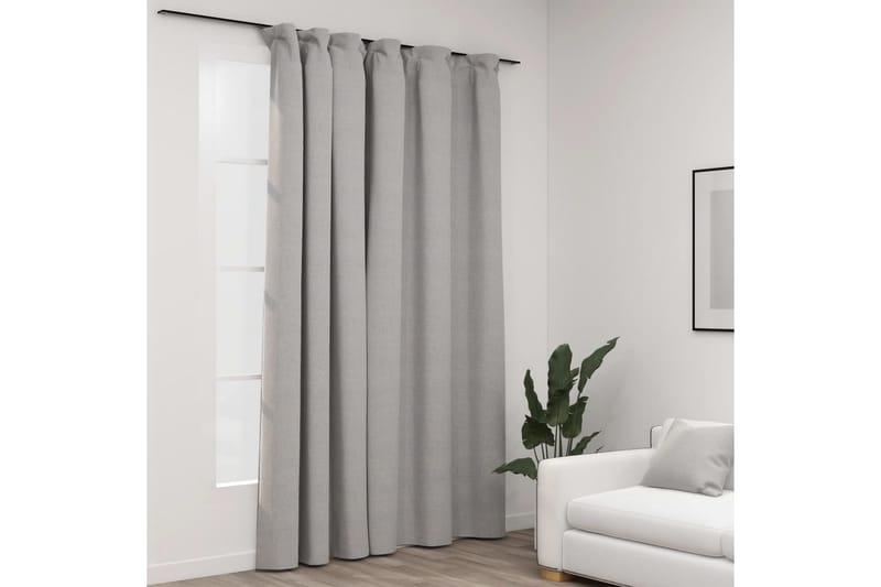 Lystett gardin med kroker og lin-design grå 290x245 cm - Grå - Tekstiler & tepper - Gardiner - Mørkleggingsgardin