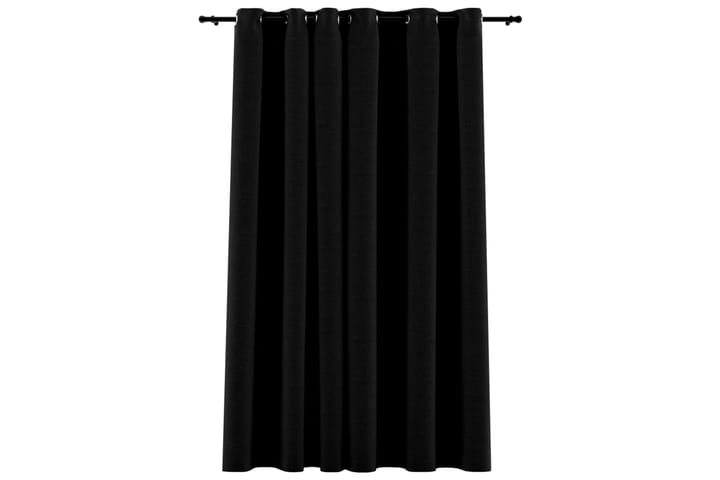 Lystett gardin med maljer og lin-design svart 290x245 cm - Svart - Tekstiler & tepper - Gardiner - Mørkleggingsgardin