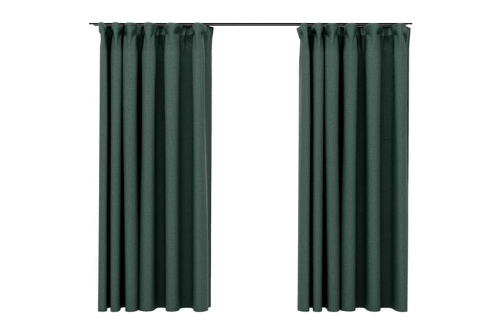 Lystette gardiner kroker og lin-design 2 stk grønn 140x175cm - grønn - Tekstiler & tepper - Gardiner - Mørkleggingsgardin