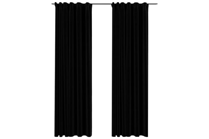Lystette gardiner kroker og lin-design 2 stk svart 140x225cm - Svart - Tekstiler & tepper - Gardiner - Mørkleggingsgardin