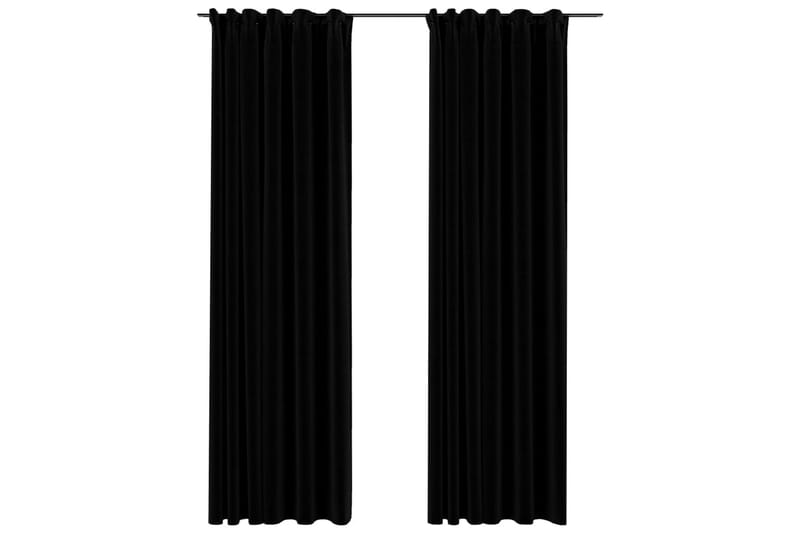 Lystette gardiner kroker og lin-design 2 stk svart 140x245cm - Svart - Tekstiler & tepper - Gardiner - Mørkleggingsgardin