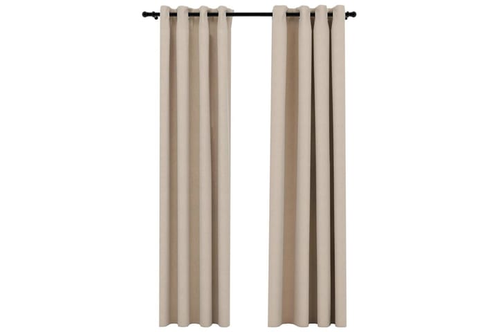 Lystette gardiner maljer og lin-design 2 stk beige 140x245cm - Beige - Tekstiler & tepper - Gardiner - Mørkleggingsgardin