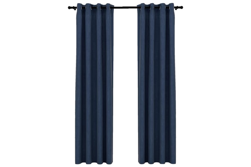 Lystette gardiner maljer og lin-design 2 stk blå 140x245 cm - Blå - Tekstiler & tepper - Gardiner - Mørkleggingsgardin