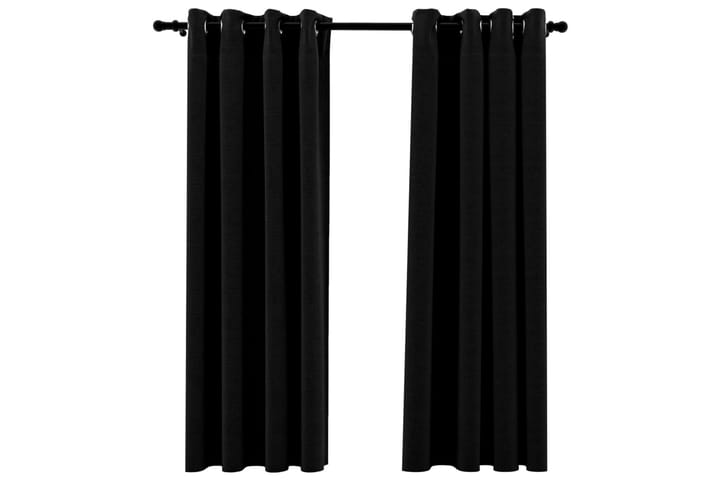 Lystette gardiner maljer og lin-design 2 stk svart 140x175cm - Svart - Tekstiler & tepper - Gardiner - Mørkleggingsgardin
