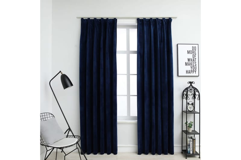 Lystette gardiner med kroker 2 stk fløyel mørkeblå 140x175cm - Tekstiler & tepper - Gardiner - Mørkleggingsgardin