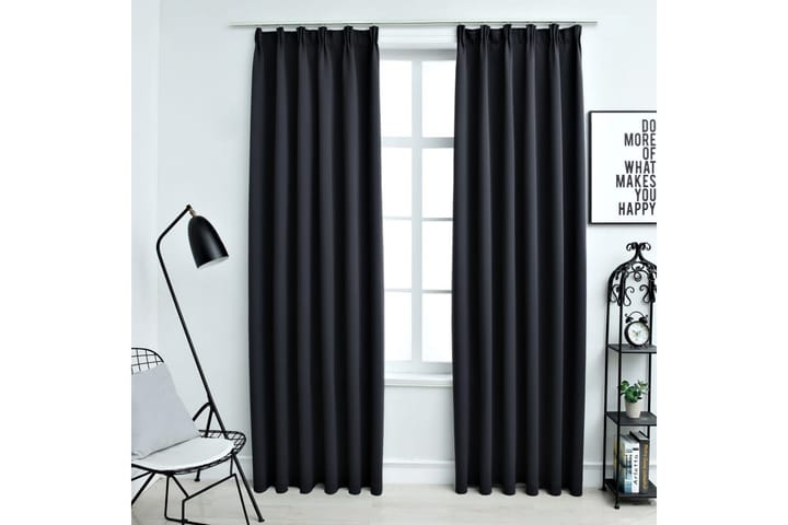 Lystette gardiner med kroker 2 stk svart 140x225 cm