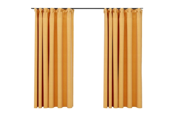 Lystette gardiner med kroker og lin-design 2 stk 140x175 cm - Gul - Tekstiler & tepper - Gardiner - Mørkleggingsgardin