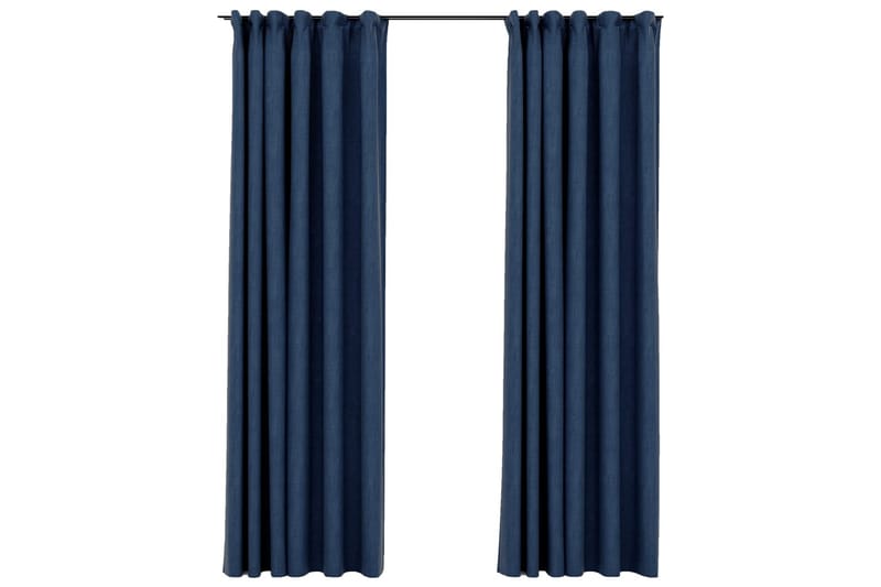 Lystette gardiner med kroker og lin-design 2 stk 140x225 cm - Blå - Tekstiler & tepper - Gardiner - Mørkleggingsgardin