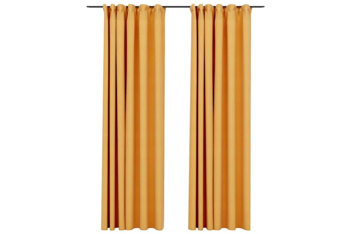 Lystette gardiner med kroker og lin-design 2 stk 140x225 cm - Gul - Tekstiler & tepper - Gardiner - Mørkleggingsgardin