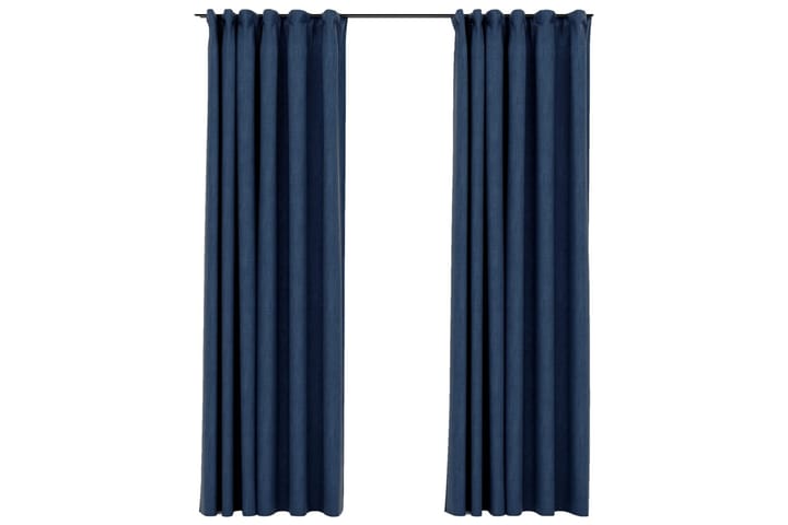 Lystette gardiner med kroker og lin-design 2 stk 140x245 cm - Blå - Tekstiler & tepper - Gardiner - Mørkleggingsgardin