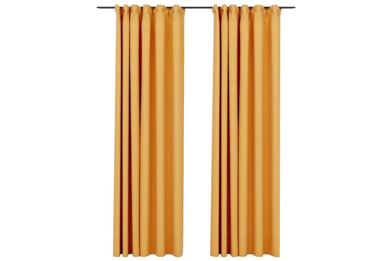 Lystette gardiner med kroker og lin-design 2 stk 140x245 cm - Gul - Tekstiler & tepper - Gardiner - Mørkleggingsgardin