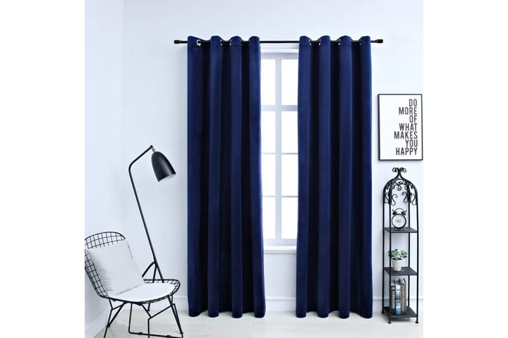 Lystette gardiner med ringer 2 stk fløyel mørkeblå 140x175cm - Tekstiler & tepper - Gardiner - Mørkleggingsgardin
