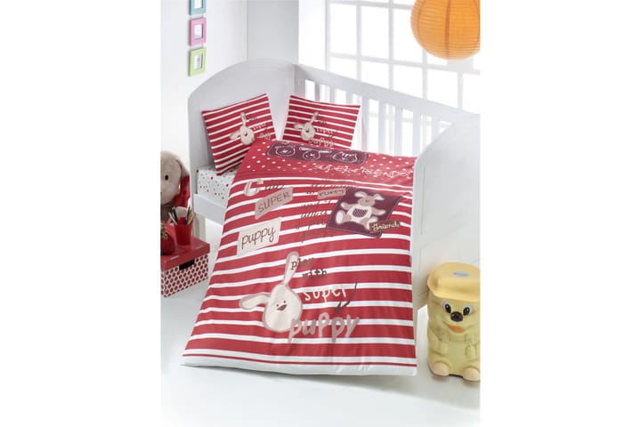 Sengetøy Victoria Baby 4-deler Ranforce - Rød|Hvit|Beige - Tekstiler & tepper - Sengetøy