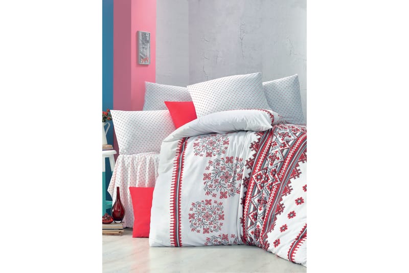 Sengetøy Victoria Enkelt 3-deler - Hvit|Rød|Svart - Tekstiler & tepper - Sengetøy