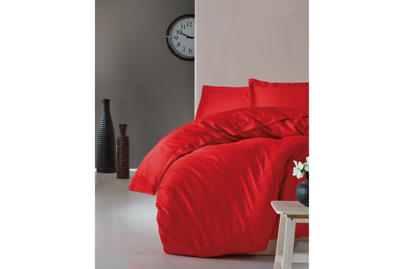 Sengetøysett Cotton Box Dobbelt 4-deler Premium Satin - Rød - Tekstiler & tepper - Sengetøy
