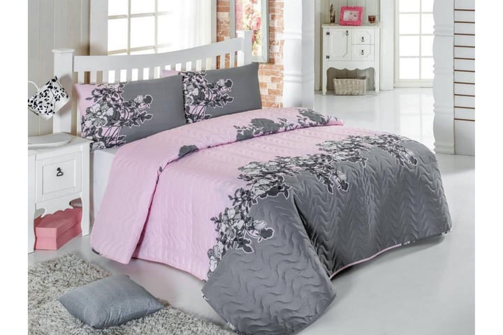 Sengeteppe Eponj Home Dobbelt 200x220+2 Putetrekk Quiltet - Rosa|Grå - Tekstiler & tepper - Sengetøy
