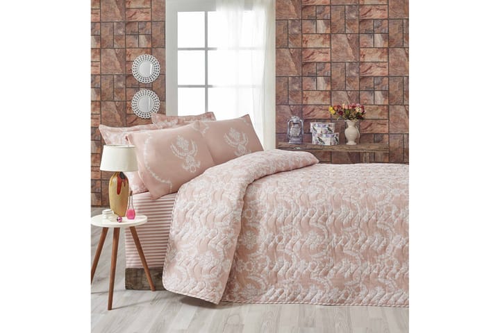 Sengeteppe Eponj Home Dobbelt 200x220+2 Putetrekk Quiltet - Rosa|Hvit - Tekstiler & tepper - Sengetøy
