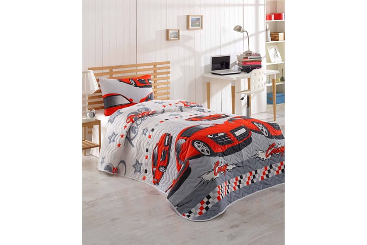 Sengeteppe Eponj Home Enkelt 160x220+Putetrekk Quiltet - Rød|Grå|Hvit - Tekstiler & tepper - Sengetøy