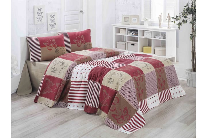 Sengeteppe Victoria Enkelt 160x230 cm - Rød|Krem|Multi - Tekstiler & tepper - Sengetøy