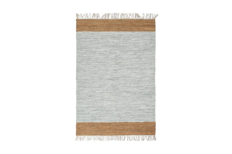 Håndvevet Chindi teppe lӕr 80x160 cm lysegrå og lysebrun - Grå - Tekstiler & tepper - Teppe & matte - Moderne matte - Bomullsmatter