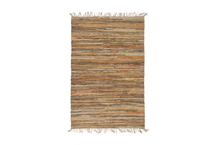 Håndvevet Chindi teppe lӕr og jute 190x280 cm lysebrun - Brun - Tekstiler & tepper - Teppe & matte - Moderne matte - Bomullsmatter