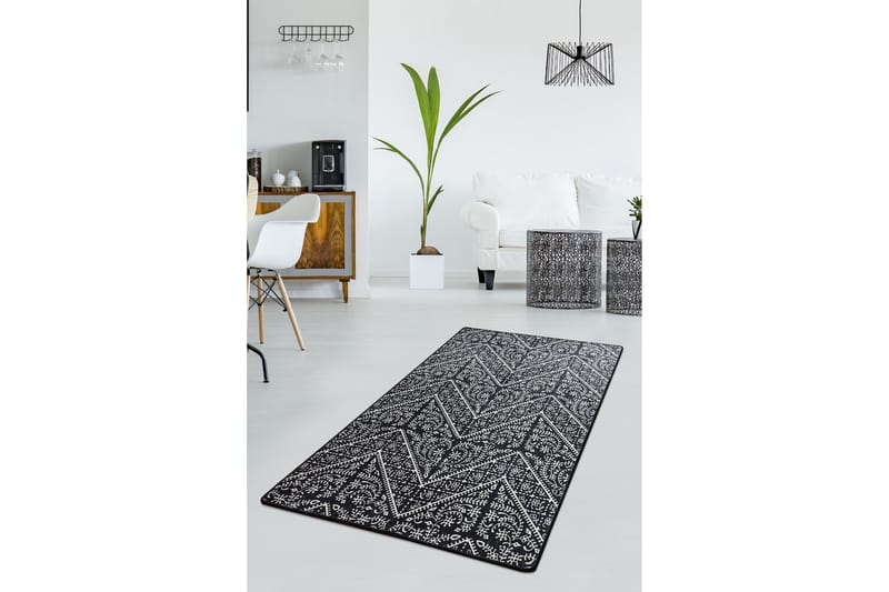 Inngangsmatte Hemangie 80x300 cm - Svart / Fløyel - Tekstiler & tepper - Teppe & matte - Moderne matte - Gangmatter