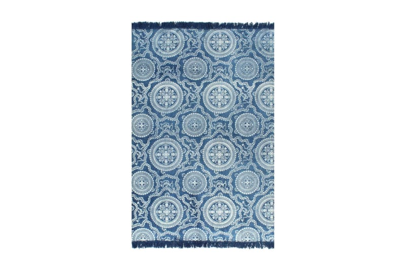 Gulvsteppe kilim-vevet bomull med mønster 160x230 cm blå - Blå|Hvit - Tekstiler & tepper - Teppe & matte - Orientalske tepper - Kelimtepper