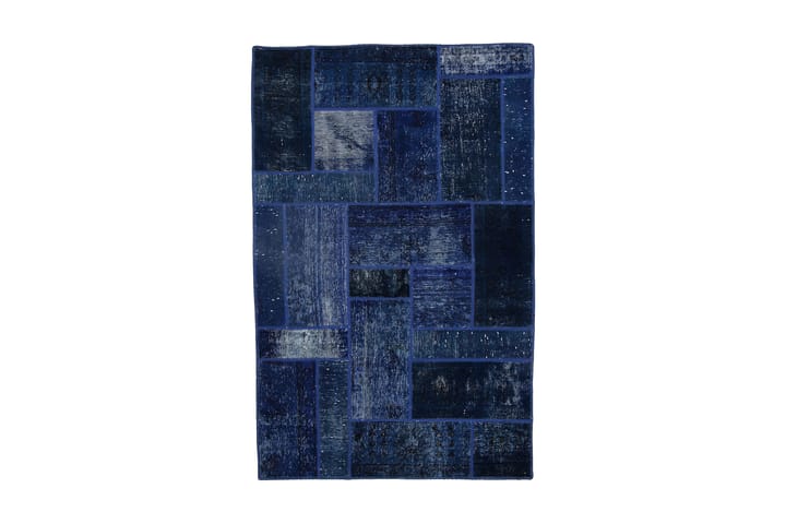 Håndknyttet Lappeteppe Ull/Garn Mørkeblå/Blå 138x214 cm - Mørkeblå|Blå - Tekstiler & tepper - Teppe & matte - Orientalske tepper - Patchwork tepper