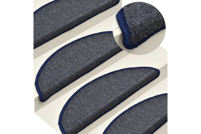 Trappetrinnstepper 15 stk mørkegrå og blå 65x24x4 cm - Grå - Tekstiler & tepper - Teppe & matte - Spesialmatte - Trappetrinnstepper