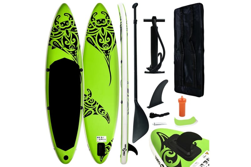 Oppblåsbart padlebrettsett 366x76x15 cm grønn - grønn - Tekstiler & tepper - Teppe & matte - Spesialmatte - Treningsmatte