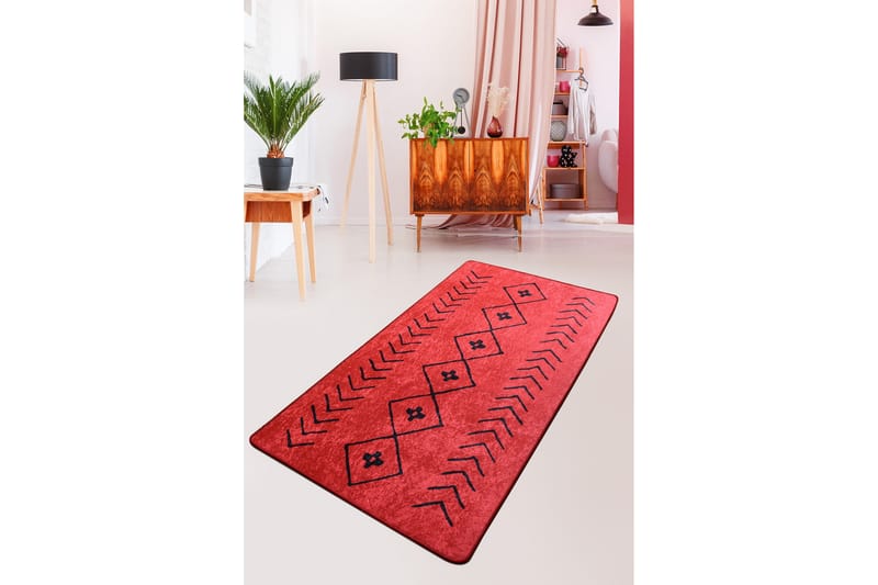 Inngangsmatte Kezban 80x200 cm - Rød/Svart/Fløyel - Tekstiler & tepper - Teppe & matte - Små tepper