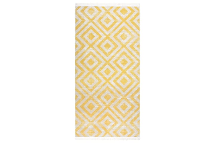 Uteteppe flatvevd 100x200 cm gul og beige - Gul - Tekstiler & tepper - Teppe & matte - Utendørs tepper