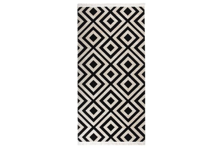 Uteteppe flatvevd 100x200 cm svart og beige - Svart - Tekstiler & tepper - Teppe & matte - Utendørs tepper