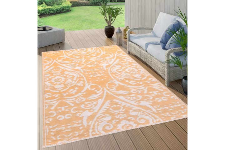 Uteteppe oransje og hvit 160x230 cm PP - Tekstiler & tepper - Teppe & matte - Utendørs tepper