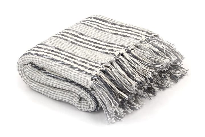 Pledd bomull stripetmønster 125x150 cm grå og hvit - Grå - Tekstiler & tepper - Tepper & pledd
