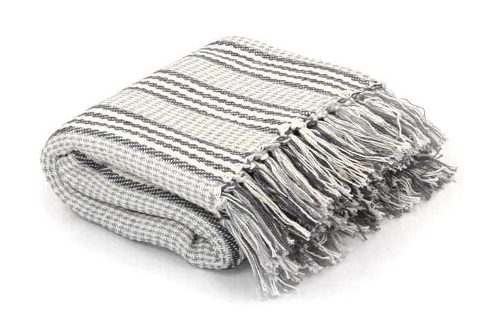 Pledd bomull stripetmønster 220x250 cm grå og hvit - Grå - Tekstiler & tepper - Tepper & pledd